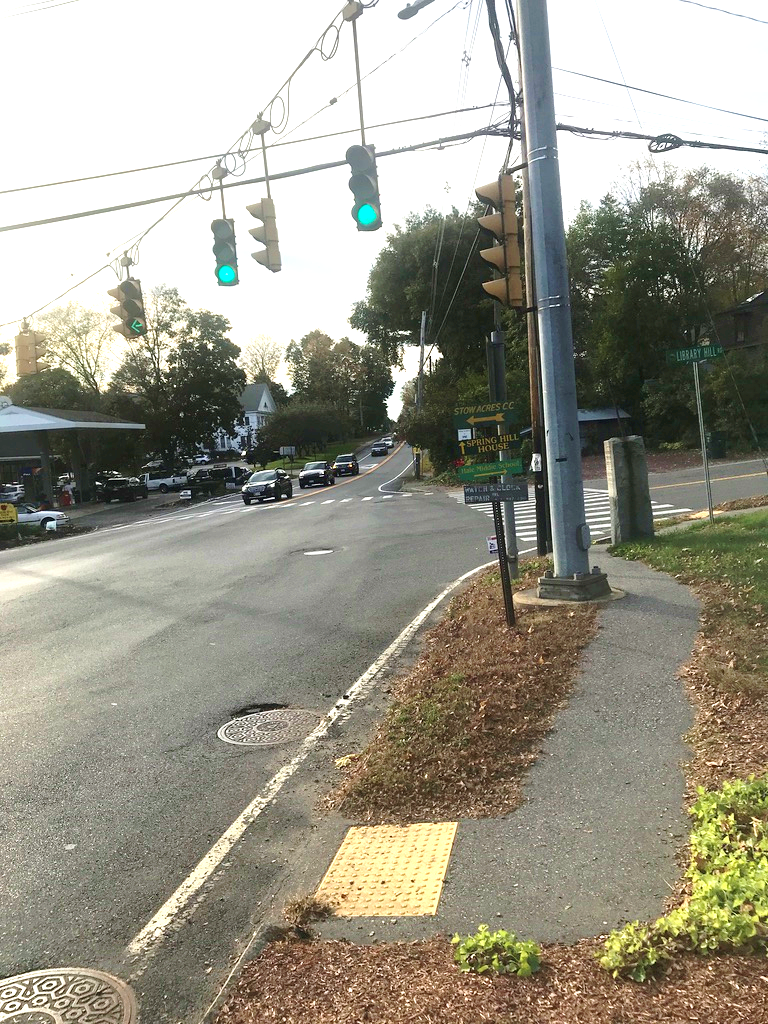Figure 6 - Great Road (Route 117 and 62) Crossing on Northeast Intersection Corner with Pedestrian Detectable Warning Strip Lacking Crosswalk